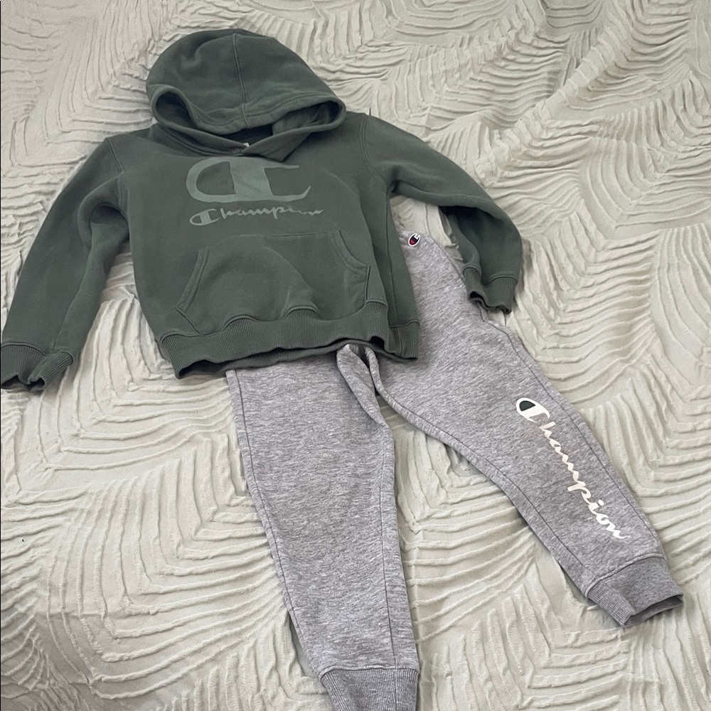 Champion Kids Olive Green Hoodie and Gray Joggers Set